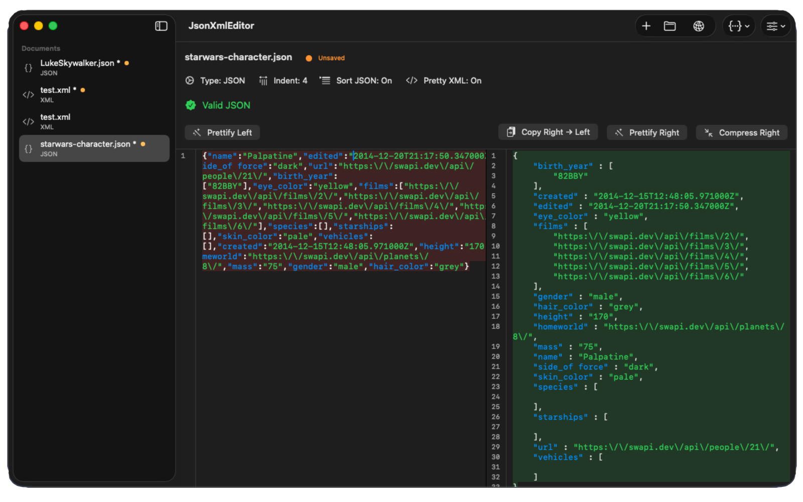 JsonXmlEditor interface preview